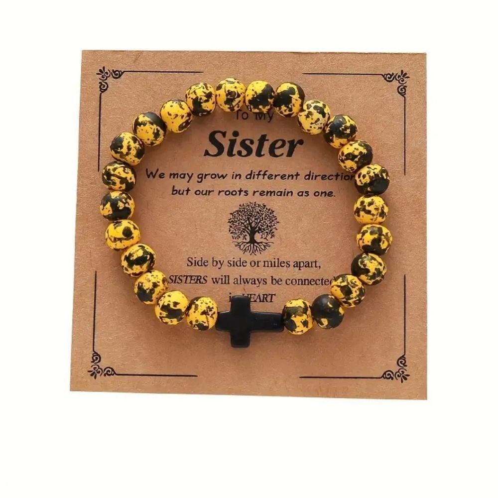 Cross Sister wood bead bracelet